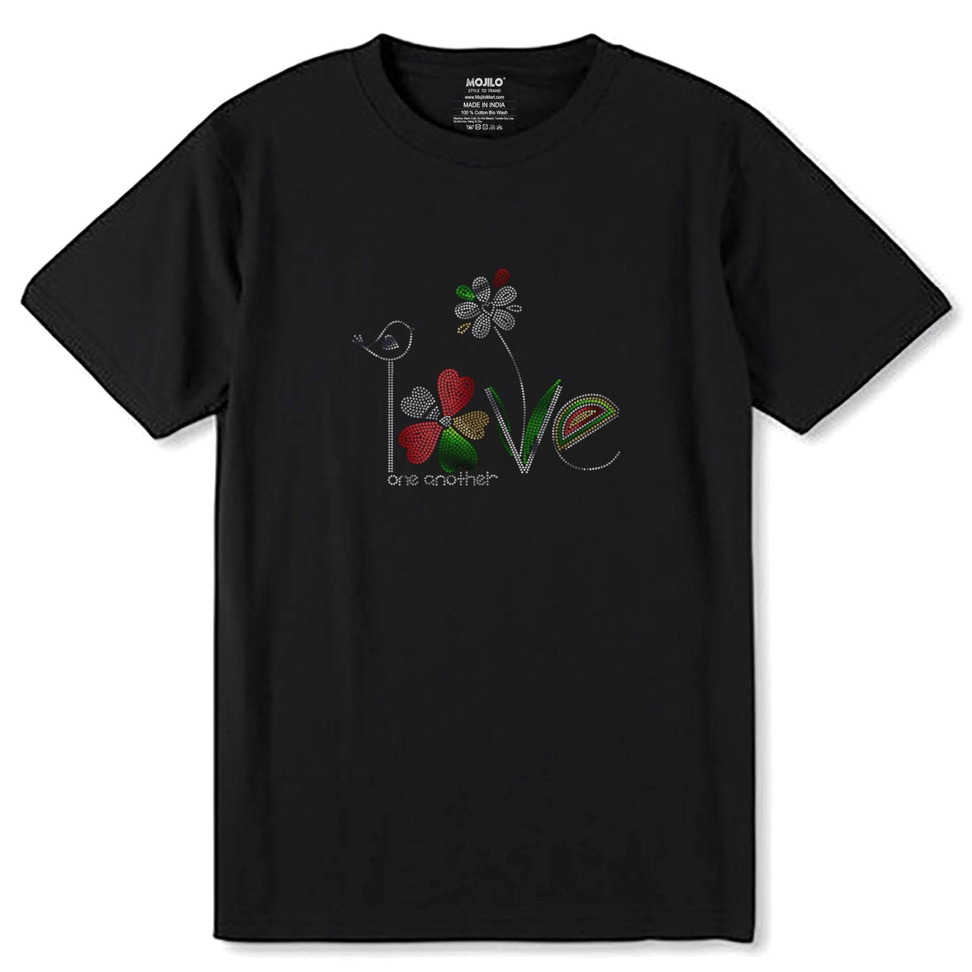 SILVER-GREEN & RED SPANGLE LOVE one another - Unisex Round Neck Regular Fit 100% Combed Cotton Half Sleeve T-Shirt - Mojilo Mart
