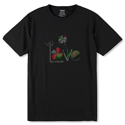 SILVER-GREEN & RED SPANGLE LOVE one another - Unisex Round Neck Regular Fit 100% Combed Cotton Half Sleeve T-Shirt - Mojilo Mart