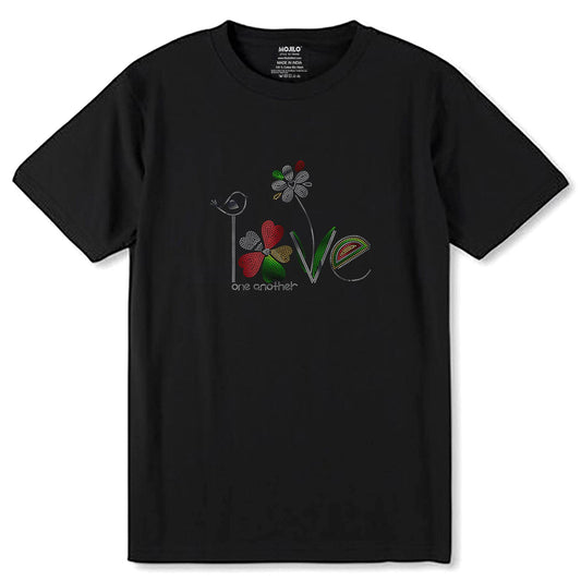 SILVER-GREEN & RED SPANGLE LOVE one another - Unisex Round Neck Regular Fit 100% Combed Cotton Half Sleeve T-Shirt - Mojilo Mart