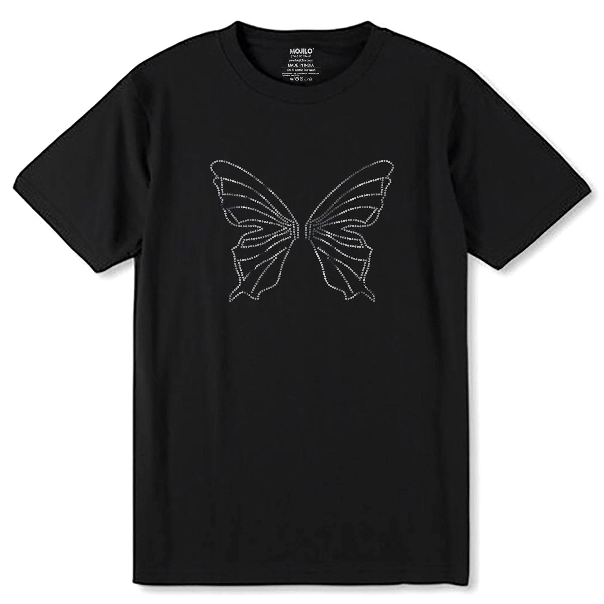 SILVER BUTTERFLY - Unisex Round Neck Regular Fit 100% Combed Cotton Half Sleeve T-Shirt - Mojilo Mart