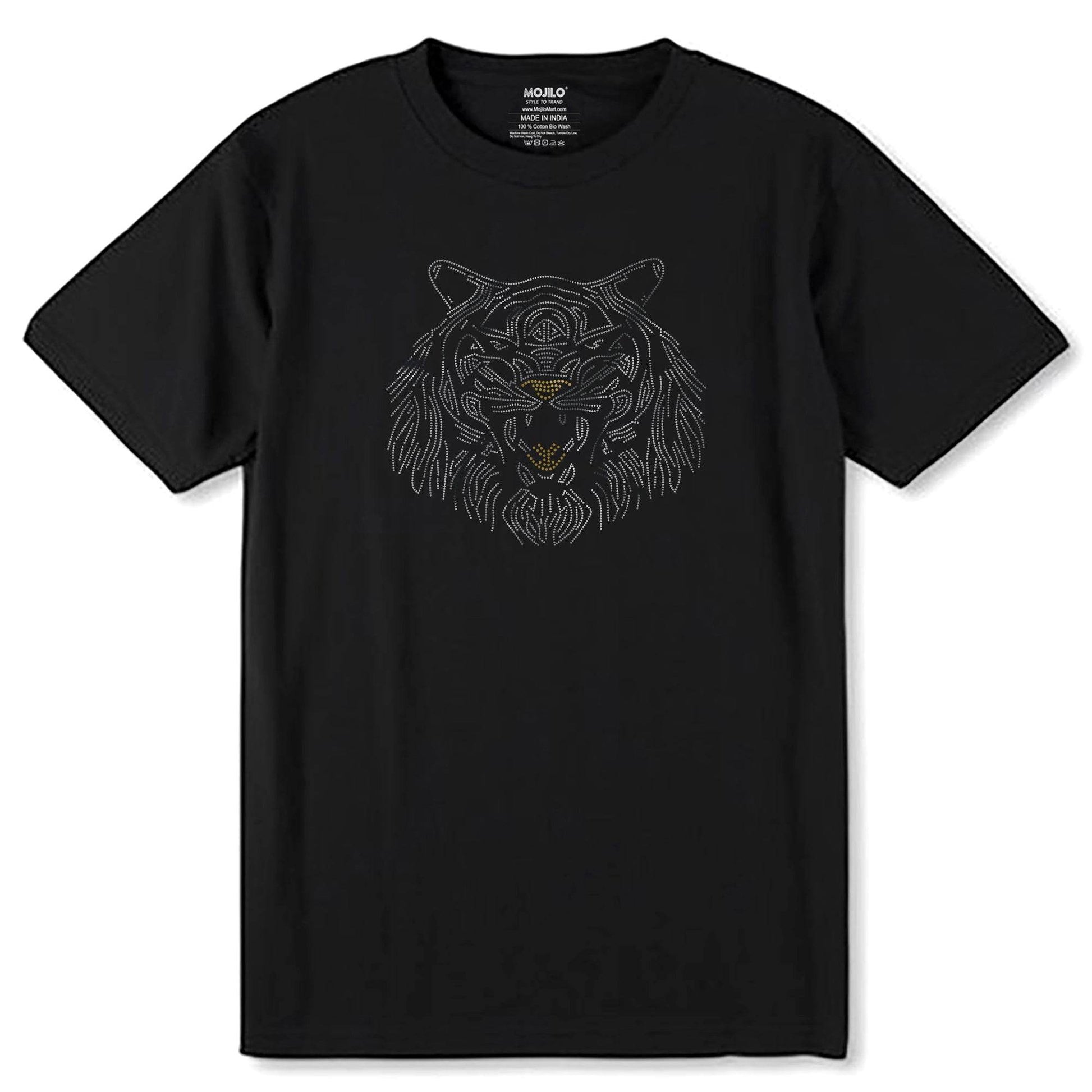 SILVER FACE TIGER - Unisex Round Neck Regular Fit 100% Combed Cotton Half Sleeve T-Shirt - Mojilo Mart