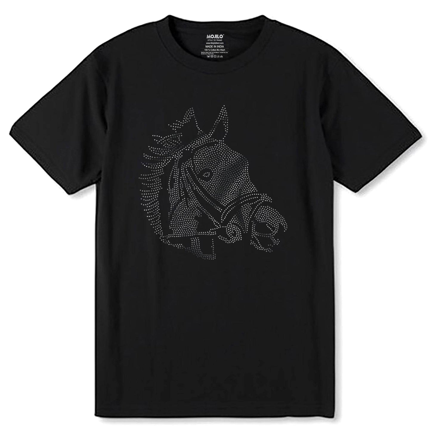 SILVER SPANGLE HORSE - Unisex Round Neck Regular Fit 100% Combed Cotton Half Sleeve T-Shirt - Mojilo Mart