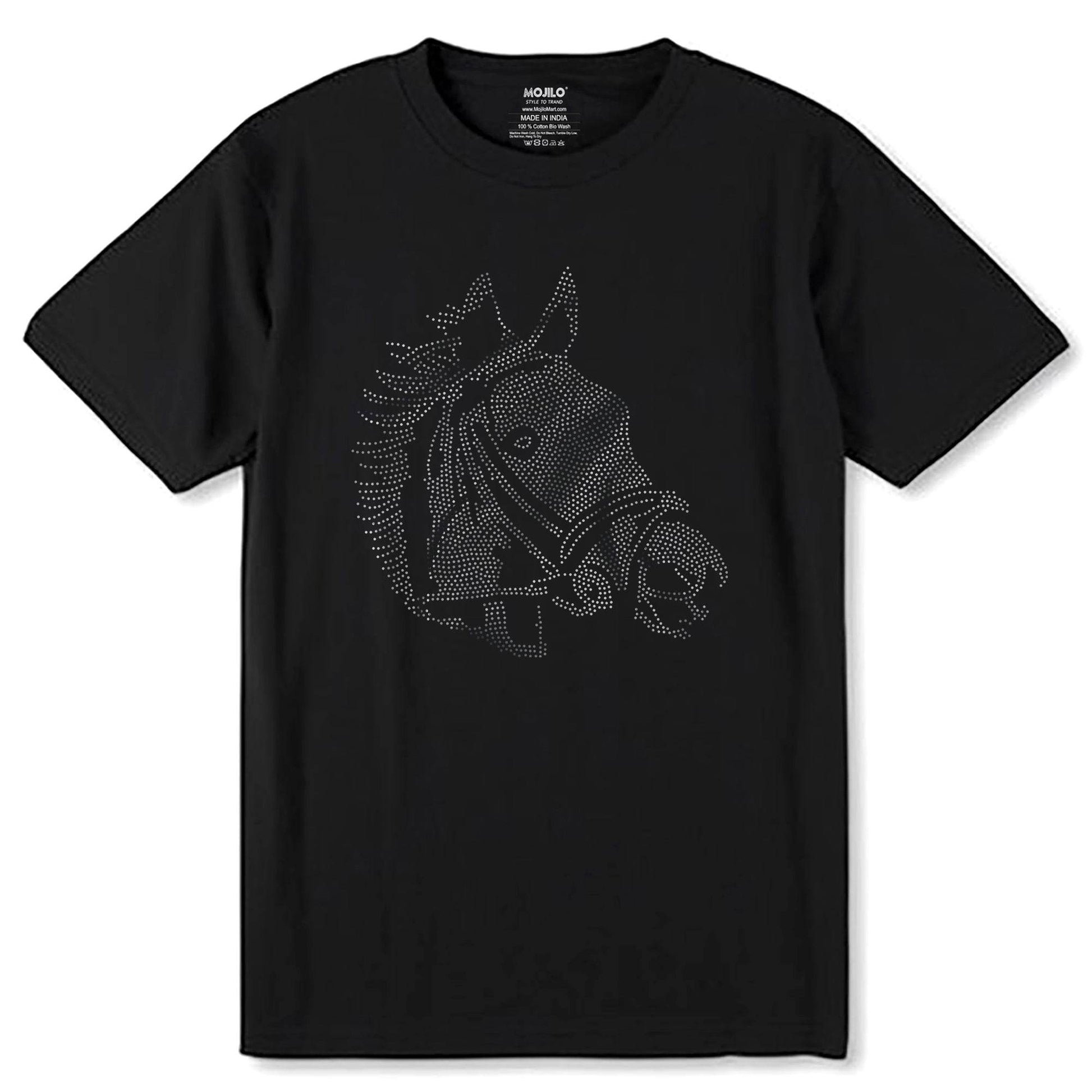 SILVER SPANGLE HORSE - Unisex Round Neck Regular Fit 100% Combed Cotton Half Sleeve T-Shirt - Mojilo Mart