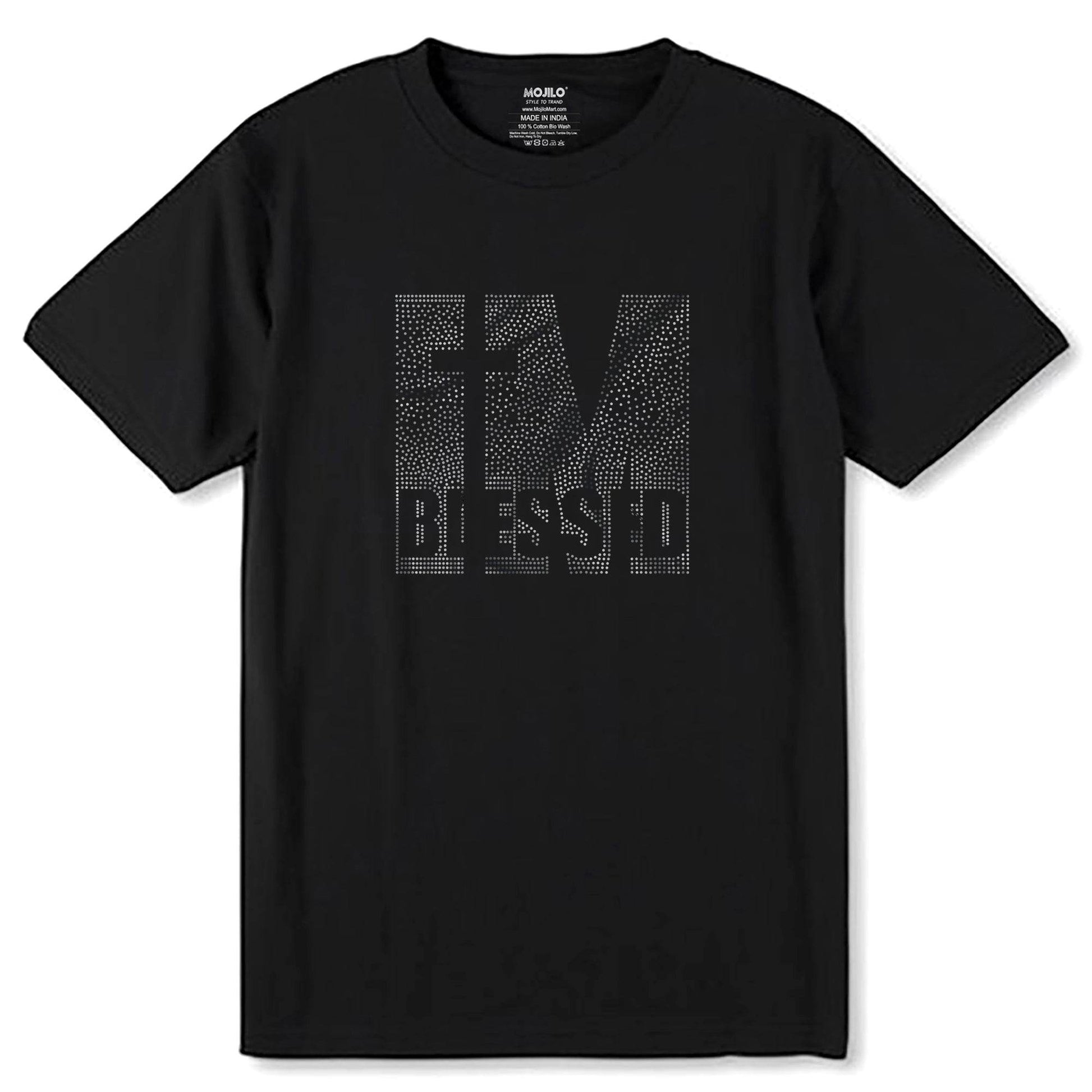 SILVER SPANGLE IM BLESSED - Unisex Round Neck Regular Fit 100% Combed Cotton Half Sleeve T-Shirt - Mojilo Mart