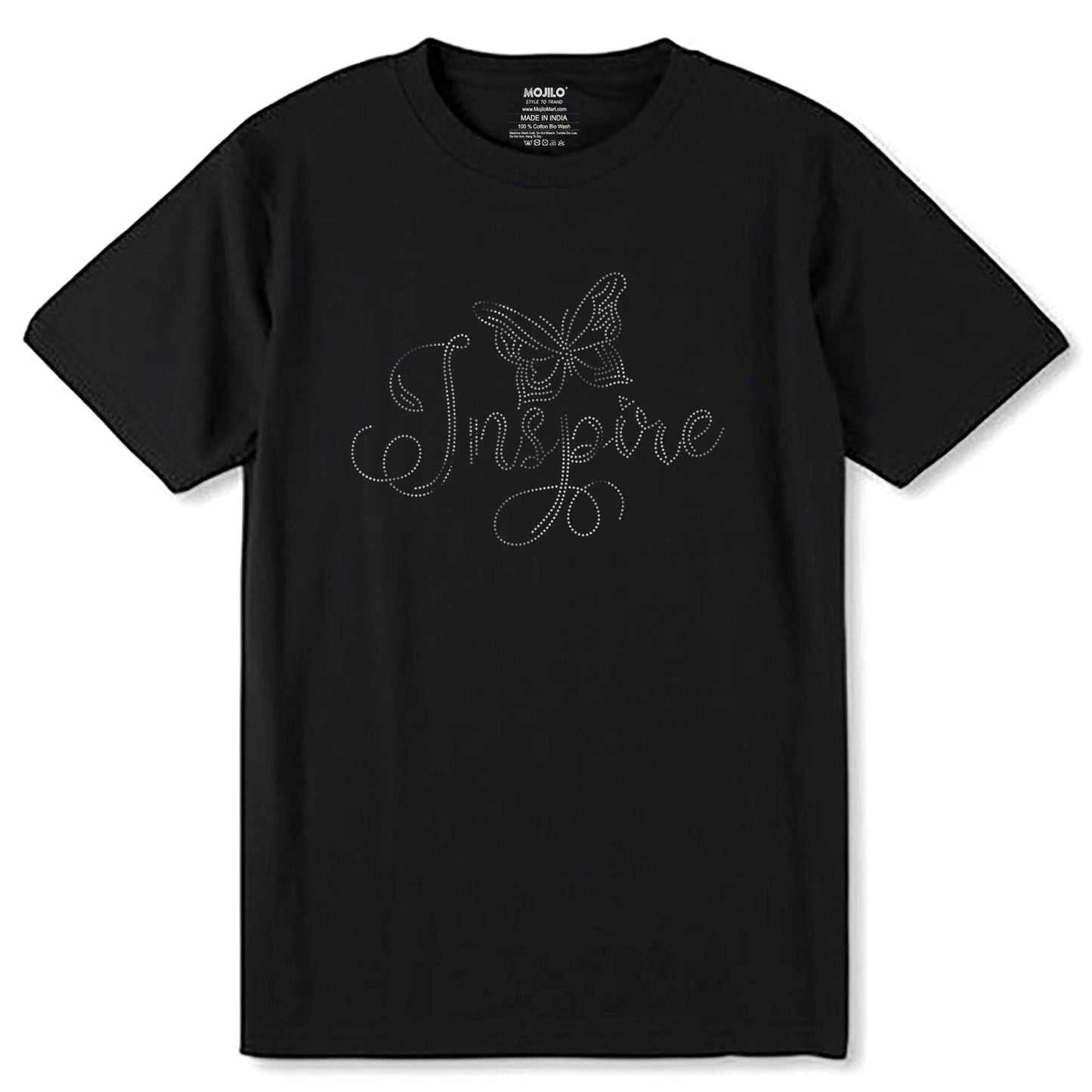 SILVER SPANGLE Inspire BUTTERFLY - Unisex Round Neck Regular Fit 100% Combed Cotton Half Sleeve T-Shirt - Mojilo Mart