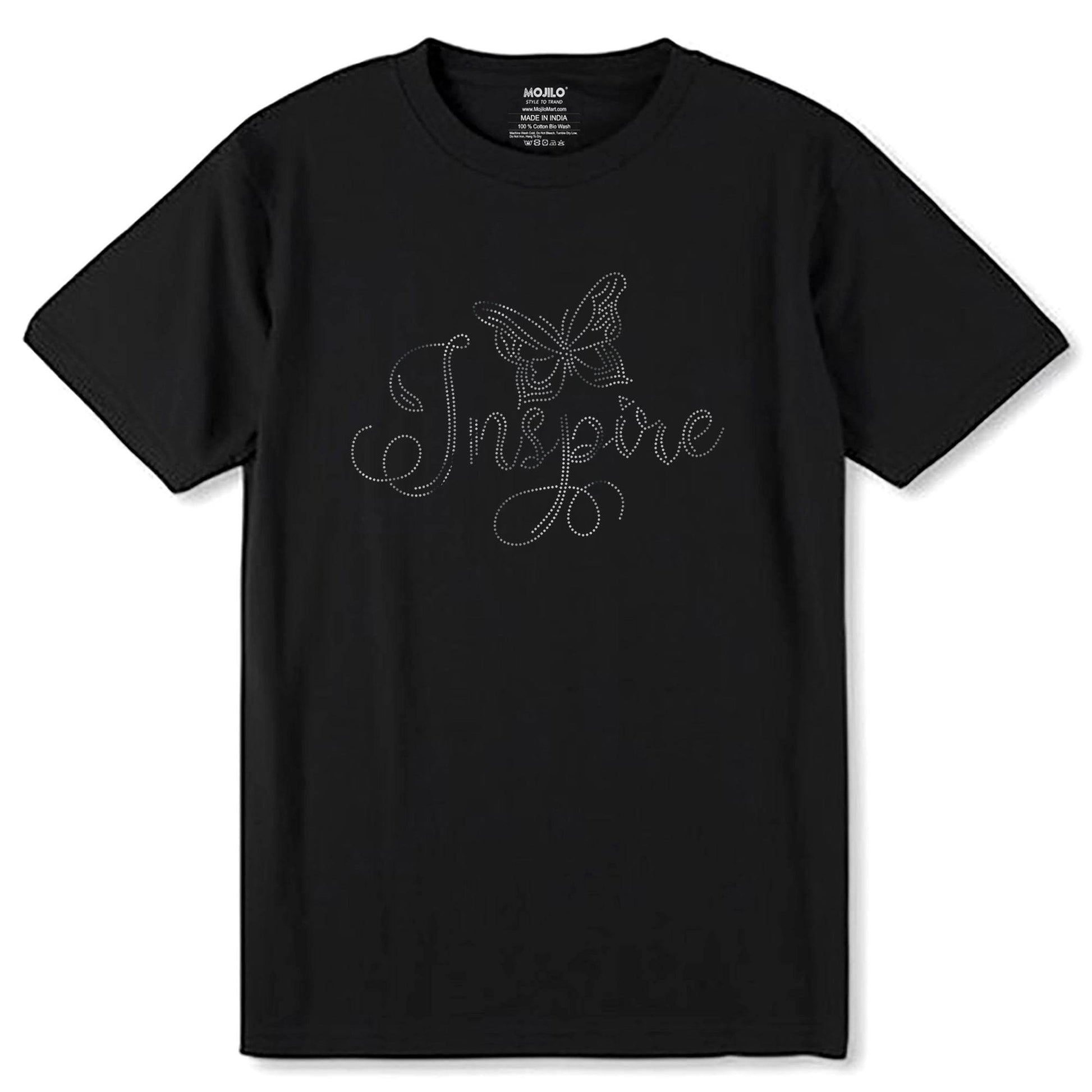 SILVER SPANGLE Inspire BUTTERFLY - Unisex Round Neck Regular Fit 100% Combed Cotton Half Sleeve T-Shirt - Mojilo Mart