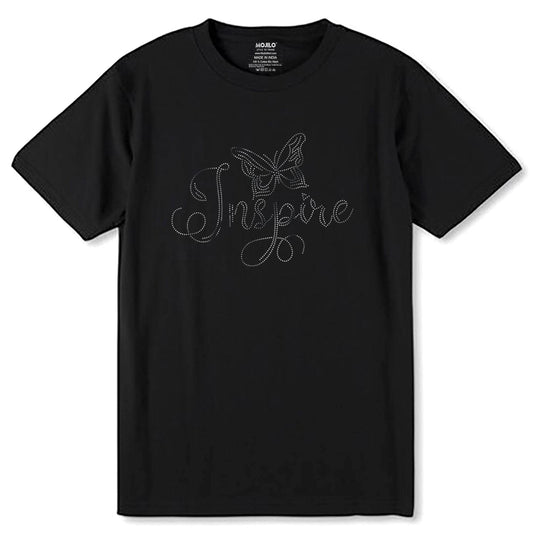 SILVER SPANGLE Inspire BUTTERFLY - Unisex Round Neck Regular Fit 100% Combed Cotton Half Sleeve T-Shirt - Mojilo Mart