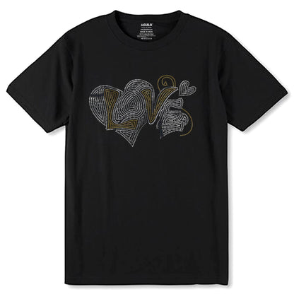 SILVER & GOLD SPANGLE LOVE IN HEART - Unisex Round Neck Regular Fit 100% Combed Cotton Half Sleeve T-Shirt - Mojilo Mart