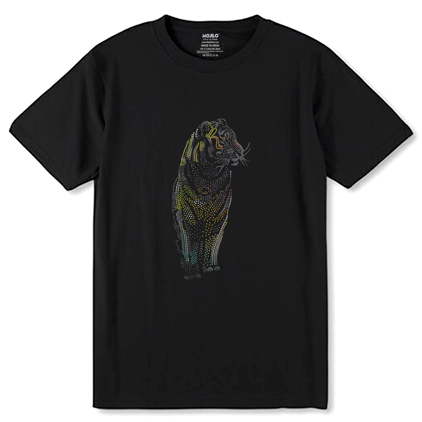 SILVER & GOLD SPANGLE ROYAL Bengal Tiger - Unisex Round Neck Regular Fit 100% Combed Cotton Half Sleeve T-Shirt - Mojilo Mart