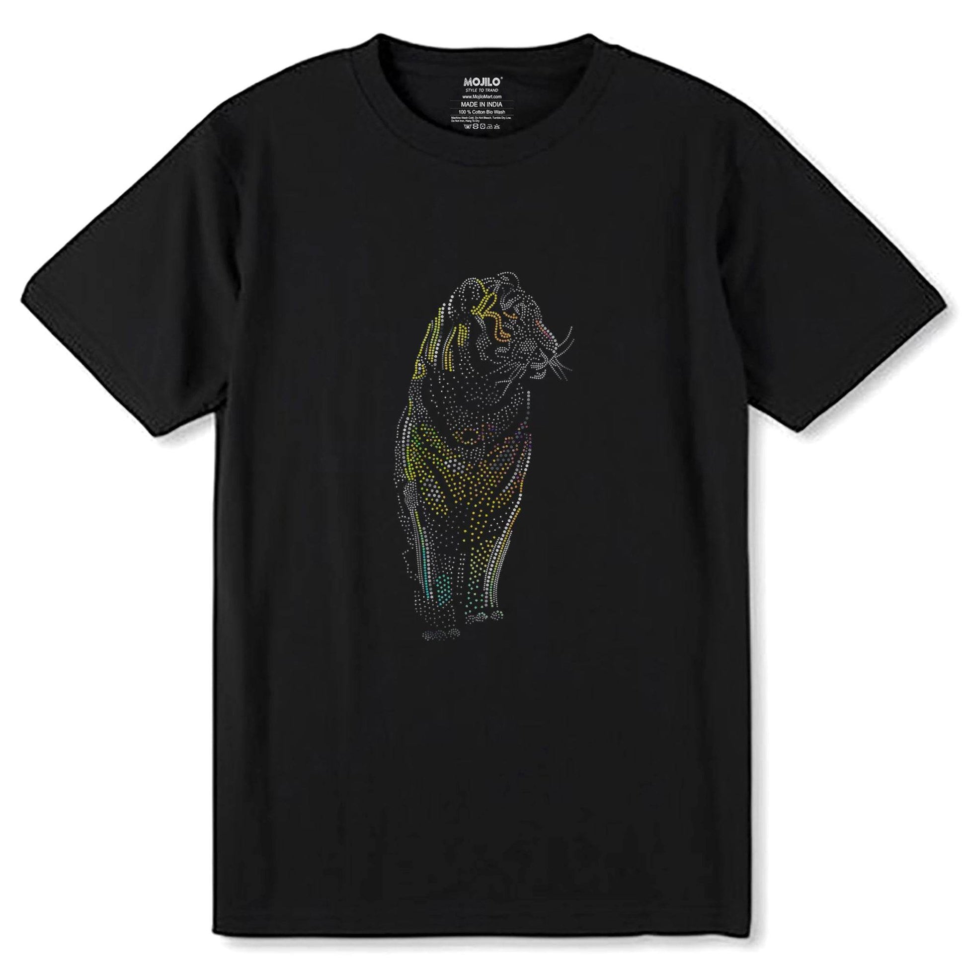 SILVER & GOLD SPANGLE ROYAL Bengal Tiger - Unisex Round Neck Regular Fit 100% Combed Cotton Half Sleeve T-Shirt - Mojilo Mart