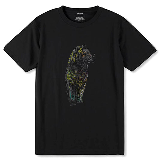 SILVER & GOLD SPANGLE ROYAL Bengal Tiger - Unisex Round Neck Regular Fit 100% Combed Cotton Half Sleeve T-Shirt - Mojilo Mart