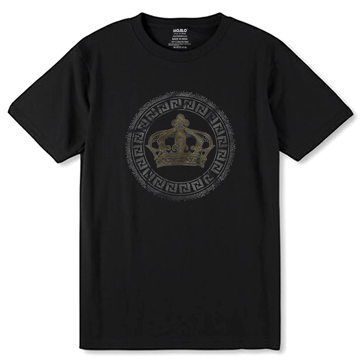 SILVER & GOLD SPANGLE ROYAL CROWN - Unisex Round Neck Regular Fit 100% Combed Cotton Half Sleeve T-Shirt - Mojilo Mart