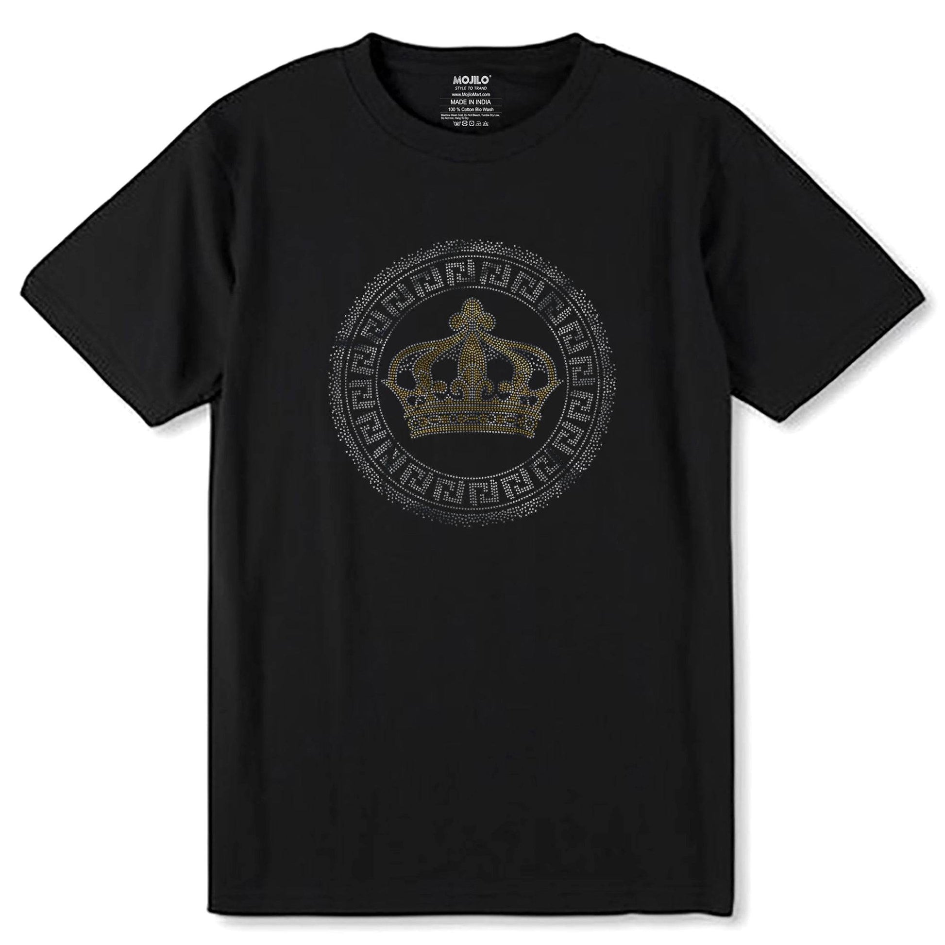SILVER & GOLD SPANGLE ROYAL CROWN - Unisex Round Neck Regular Fit 100% Combed Cotton Half Sleeve T-Shirt - Mojilo Mart