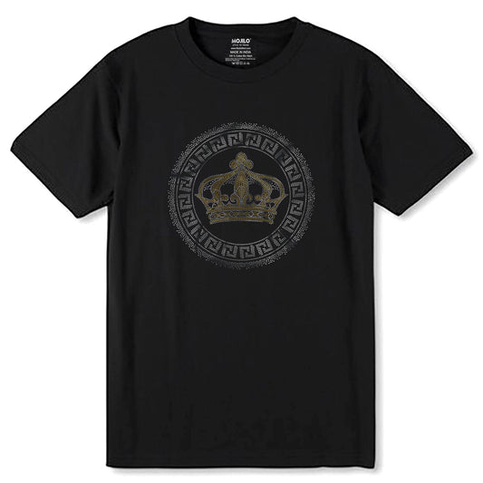 SILVER & GOLD SPANGLE ROYAL CROWN - Unisex Round Neck Regular Fit 100% Combed Cotton Half Sleeve T-Shirt - Mojilo Mart