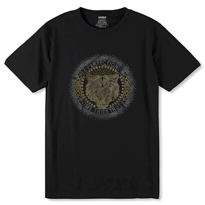 SILVER & GOLD SPANGLE TIGER EZ-PERFECTIONISM -TIME TRIES TRUTH - Unisex Round Neck Regular Fit 100% Combed Cotton Half Sleeve T-Shirt - Mojilo Mart