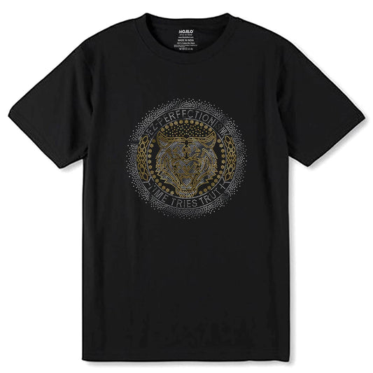 SILVER & GOLD SPANGLE TIGER EZ-PERFECTIONISM -TIME TRIES TRUTH - Unisex Round Neck Regular Fit 100% Combed Cotton Half Sleeve T-Shirt - Mojilo Mart