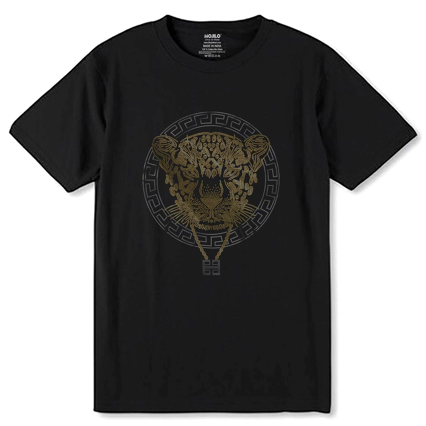 SILVER & GOLD SPANGLE TIGERLOCK - Unisex Round Neck Regular Fit 100% Combed Cotton Half Sleeve T-Shirt - Mojilo Mart