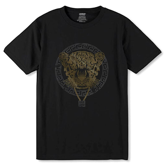 SILVER & GOLD SPANGLE TIGERLOCK - Unisex Round Neck Regular Fit 100% Combed Cotton Half Sleeve T-Shirt - Mojilo Mart