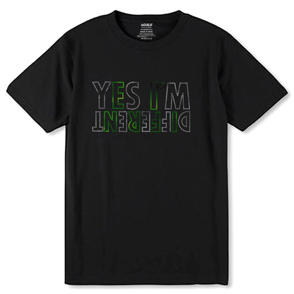SILVER & GREEN SPANGLE YES I'M DFERENT - Unisex Round Neck Regular Fit 100% Combed Cotton Half Sleeve T-Shirt - Mojilo Mart