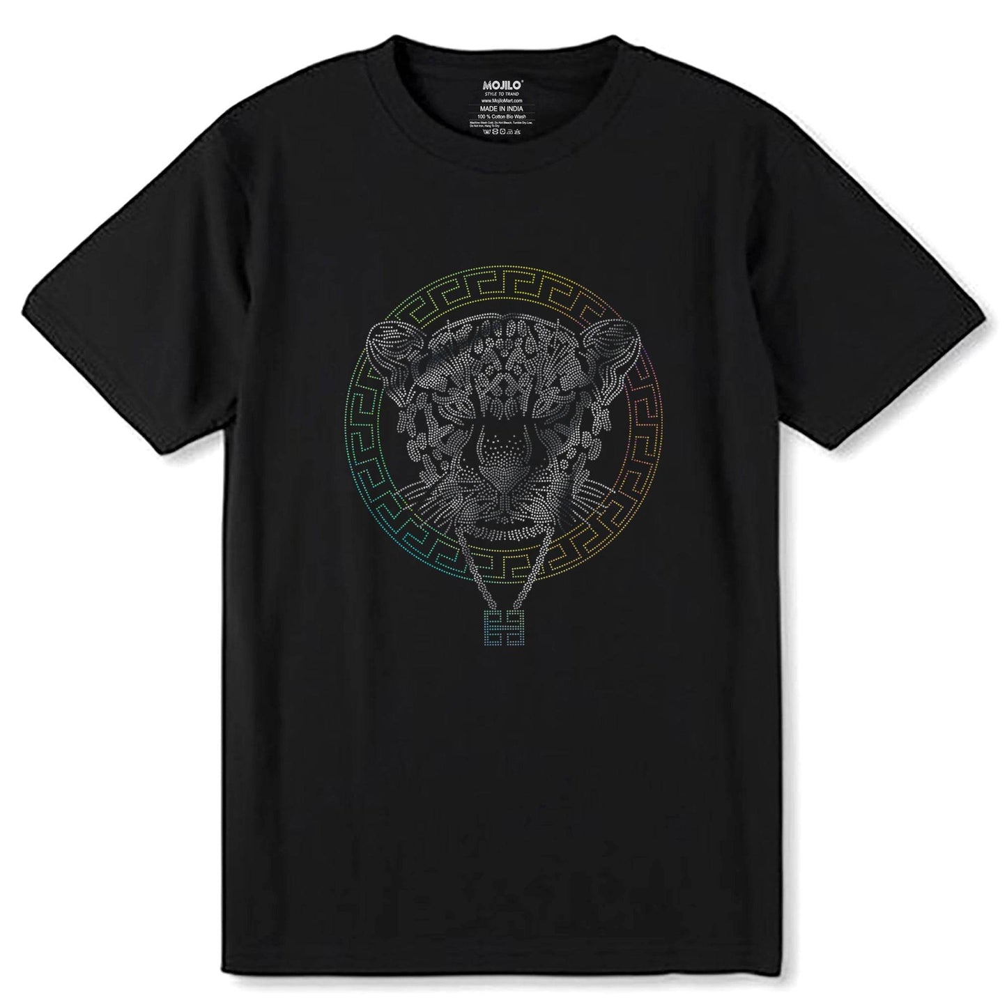 SILVER & RAINBOW SPANGLE TIGERLOCK - Unisex Round Neck Regular Fit 100% Combed Cotton Half Sleeve T-Shirt - Mojilo Mart