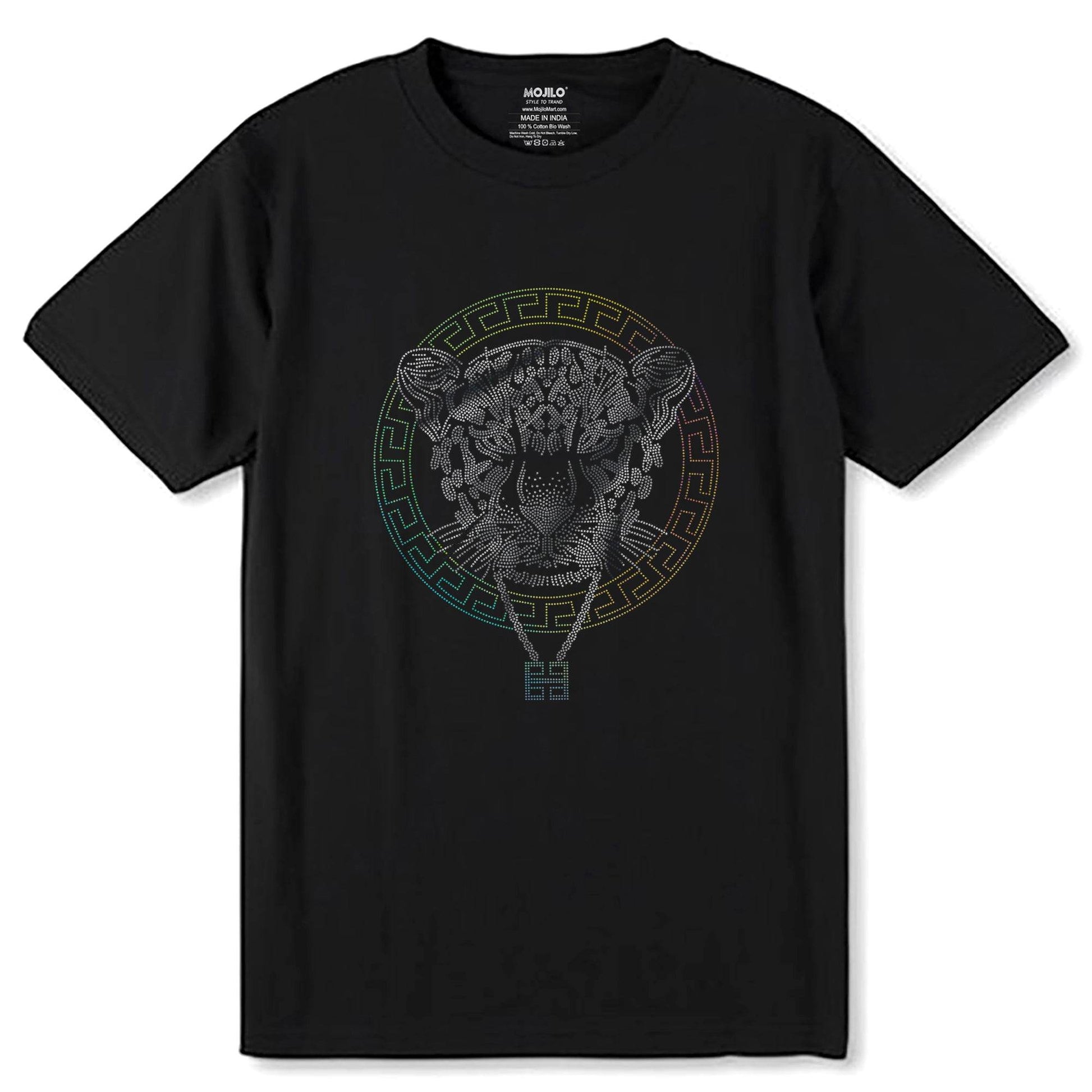 SILVER & RAINBOW SPANGLE TIGERLOCK - Unisex Round Neck Regular Fit 100% Combed Cotton Half Sleeve T-Shirt - Mojilo Mart