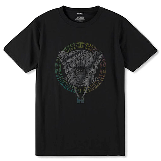 SILVER & RAINBOW SPANGLE TIGERLOCK - Unisex Round Neck Regular Fit 100% Combed Cotton Half Sleeve T-Shirt - Mojilo Mart