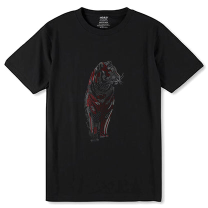 SILVER & RED SPANGLE ROYAL Bengal Tiger - Unisex Round Neck Regular Fit 100% Combed Cotton Half Sleeve T-Shirt - Mojilo Mart