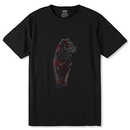 SILVER & RED SPANGLE ROYAL Bengal Tiger - Unisex Round Neck Regular Fit 100% Combed Cotton Half Sleeve T-Shirt - Mojilo Mart