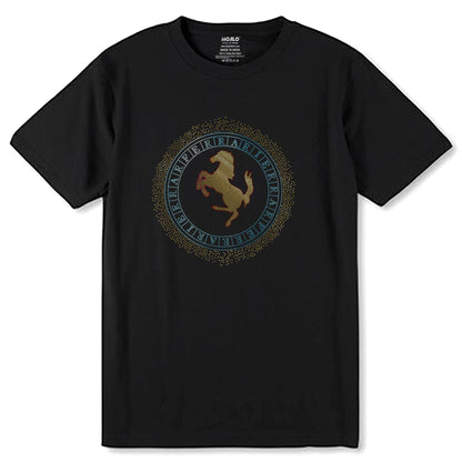 SKYBLUE & GOLD SPANGLE FERRARI HOURS - Unisex Round Neck Regular Fit 100% Combed Cotton Half Sleeve T-Shirt - Mojilo Mart