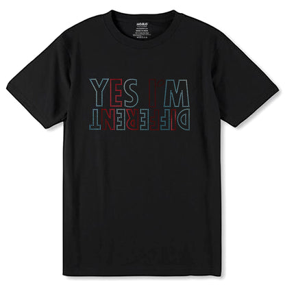 SKYBLUE & RED SPANGLE YES I'M DFERENT - Unisex Round Neck Regular Fit 100% Combed Cotton Half Sleeve T-Shirt - Mojilo Mart