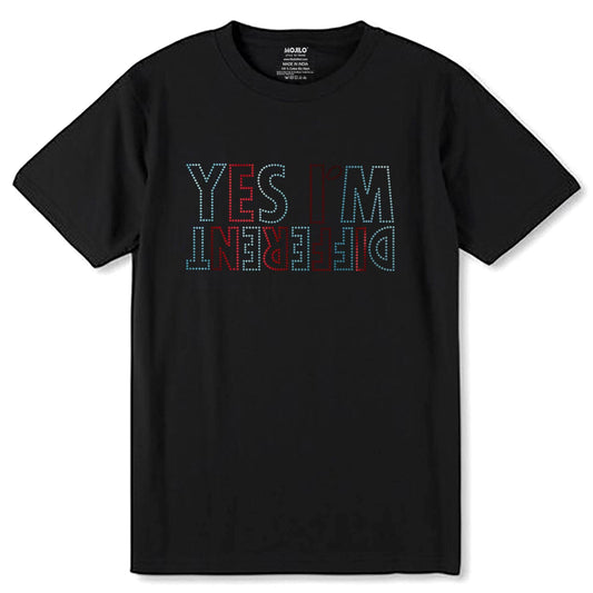 SKYBLUE & RED SPANGLE YES I'M DFERENT - Unisex Round Neck Regular Fit 100% Combed Cotton Half Sleeve T-Shirt - Mojilo Mart