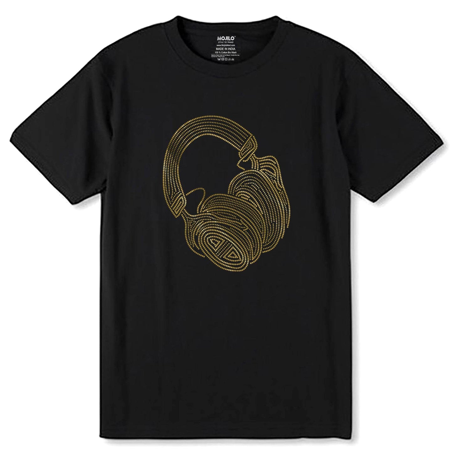 SPANGLE GOLD HEADPHONE - Unisex Round Neck Regular Fit 100% Combed Cotton Half Sleeve T-Shirt - Mojilo Mart