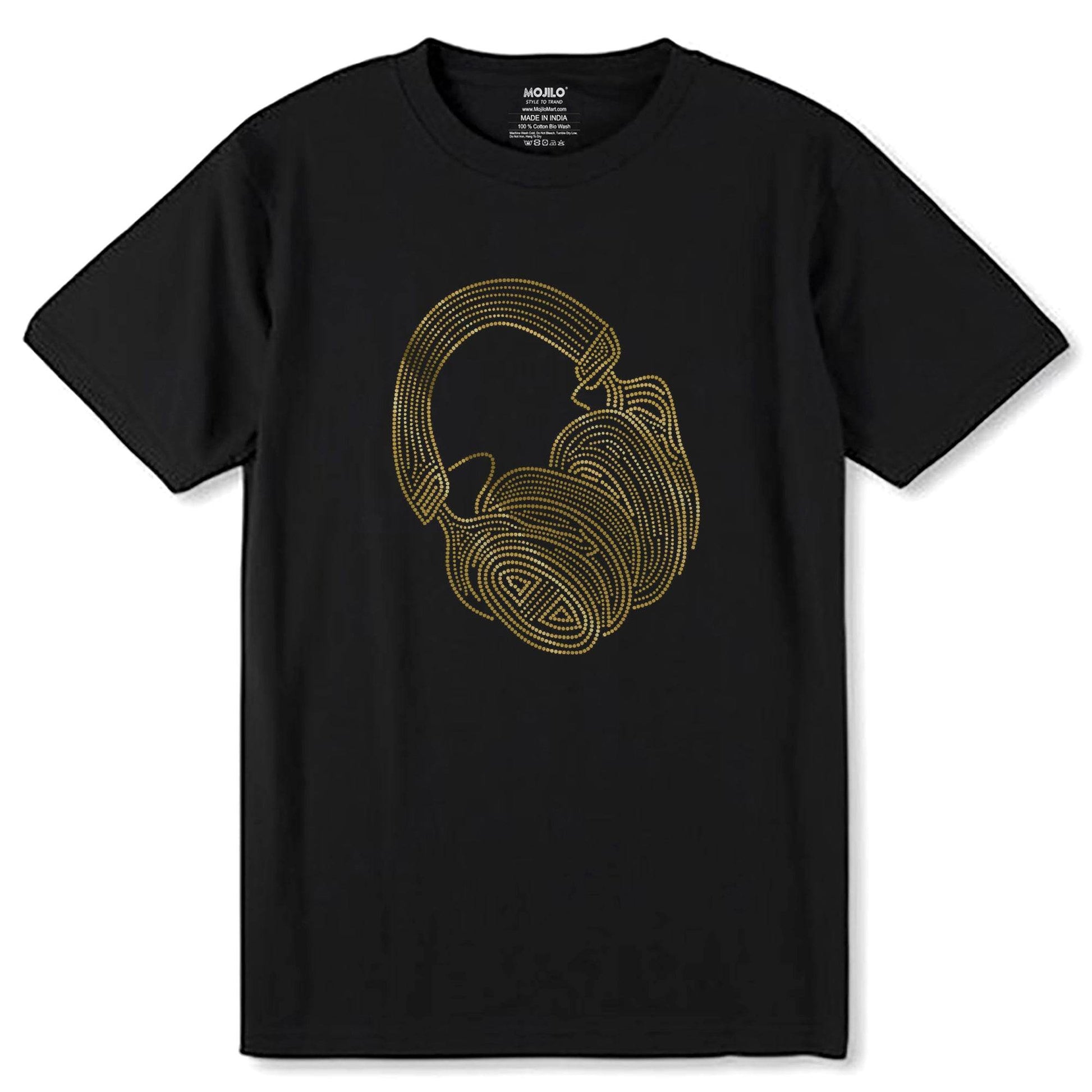 SPANGLE GOLD HEADPHONE - Unisex Round Neck Regular Fit 100% Combed Cotton Half Sleeve T-Shirt - Mojilo Mart