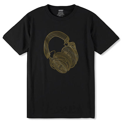 SPANGLE GOLD HEADPHONE - Unisex Round Neck Regular Fit 100% Combed Cotton Half Sleeve T-Shirt - Mojilo Mart
