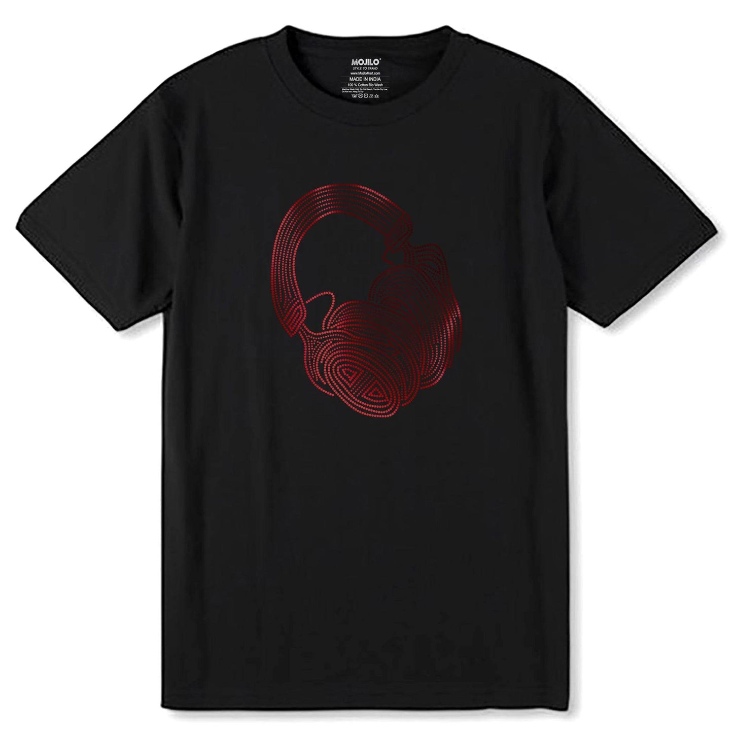 SPANGLE RED HEADPHONE - Unisex Round Neck Regular Fit 100% Combed Cotton Half Sleeve T-Shirt - Mojilo Mart