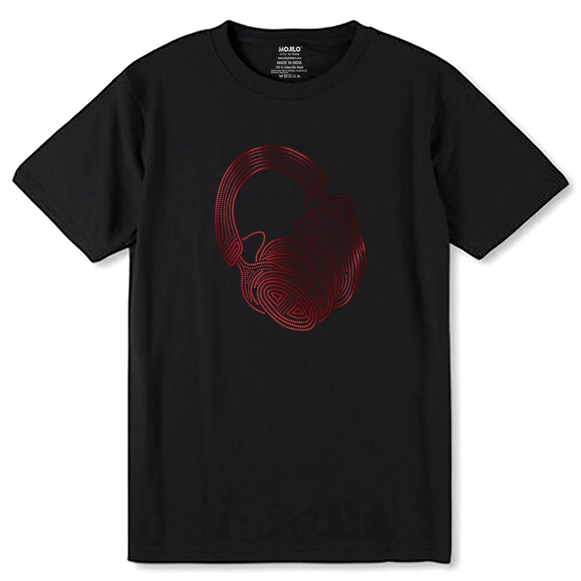 SPANGLE RED HEADPHONE - Unisex Round Neck Regular Fit 100% Combed Cotton Half Sleeve T-Shirt - Mojilo Mart