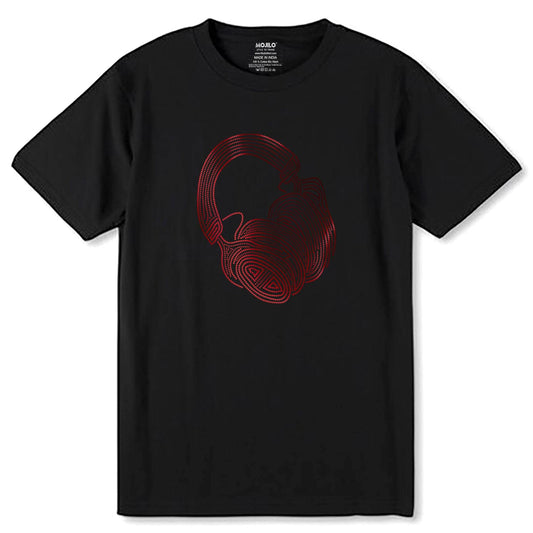 SPANGLE RED HEADPHONE - Unisex Round Neck Regular Fit 100% Combed Cotton Half Sleeve T-Shirt - Mojilo Mart