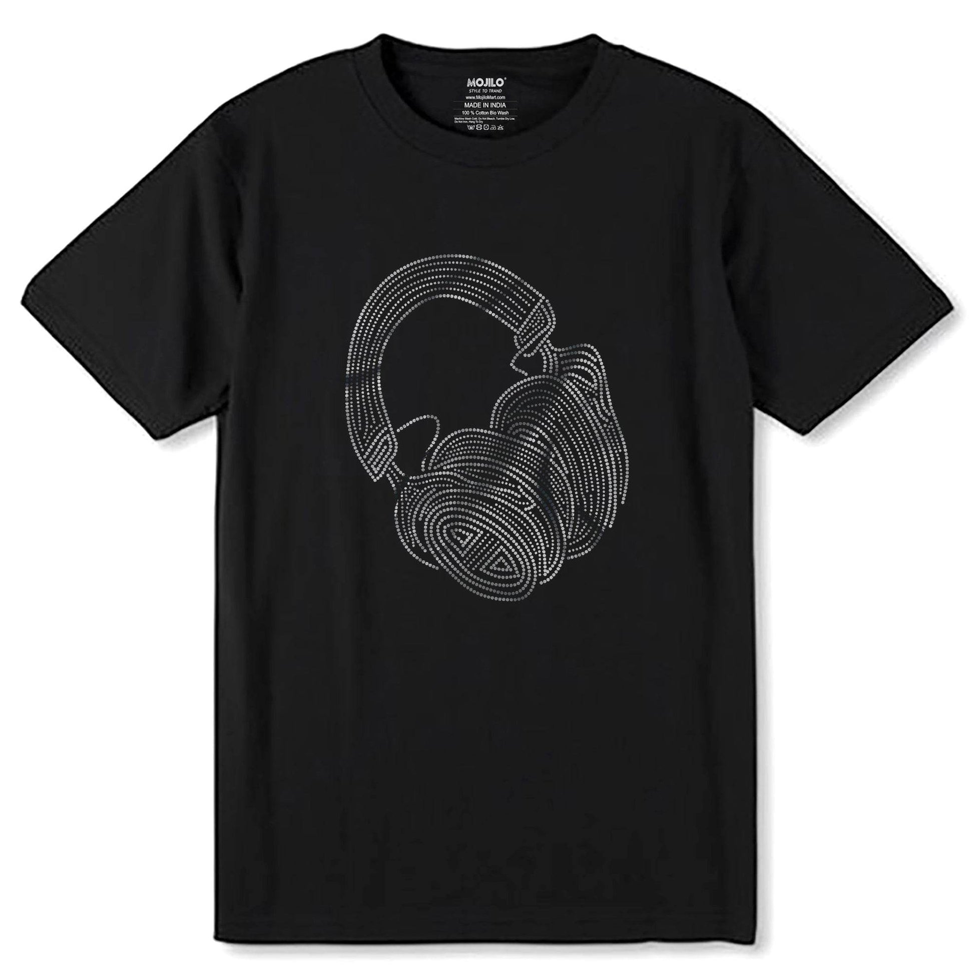 SPANGLE SILVER HEADPHONE - Unisex Round Neck Regular Fit 100% Combed Cotton Half Sleeve T-Shirt - Mojilo Mart