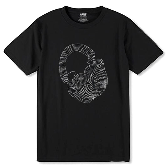 SPANGLE SILVER HEADPHONE - Unisex Round Neck Regular Fit 100% Combed Cotton Half Sleeve T-Shirt - Mojilo Mart