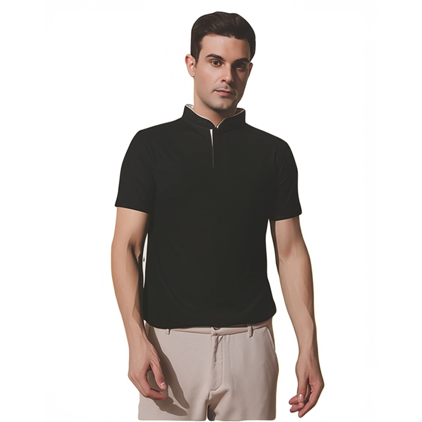 Chinese Collar Polyester FD Matty T-Shirt with DTF Printing, GSM 220 custom T-shirt With Logo Printing