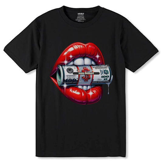 100 Dollar Bill Lips - Unisex Round Neck Regular Fit 100% Combed Cotton Half Sleeve T-Shirt - Mojilo Mart