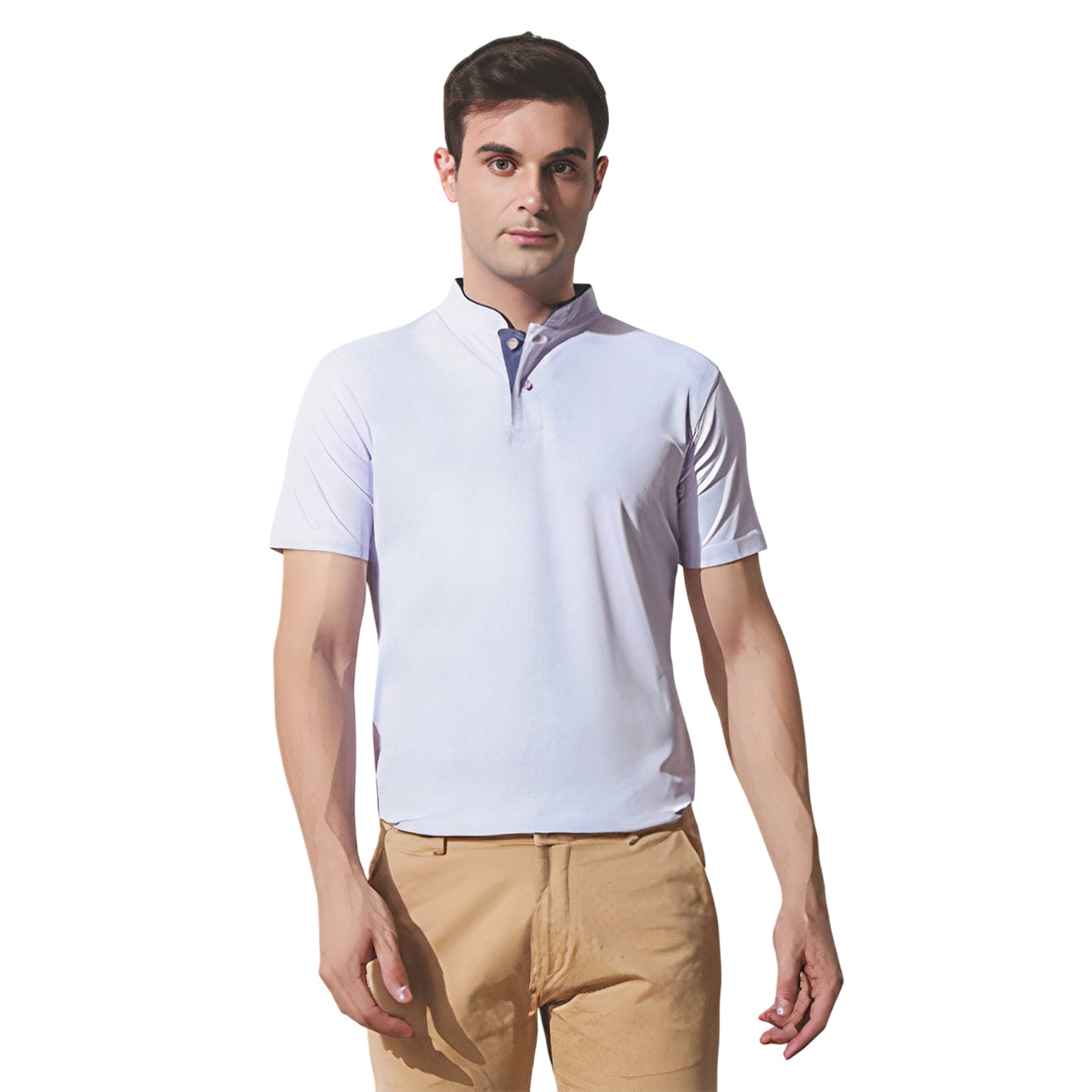 Chinese Collar Polyester FD Matty T-Shirt with DTF Printing, GSM 220 custom T-shirt With Logo Printing