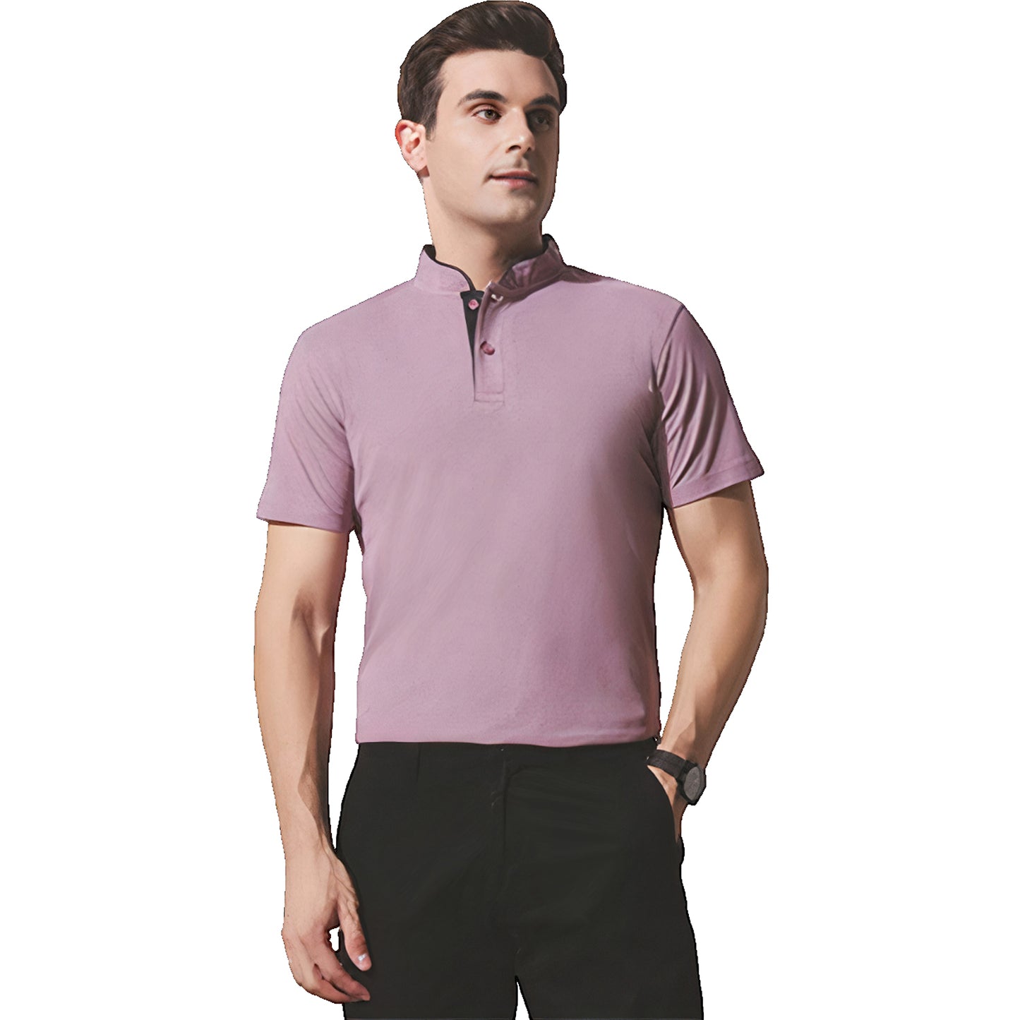 Chinese Collar Polyester FD Matty T-Shirt with DTF Printing, GSM 220 custom T-shirt With Logo Printing