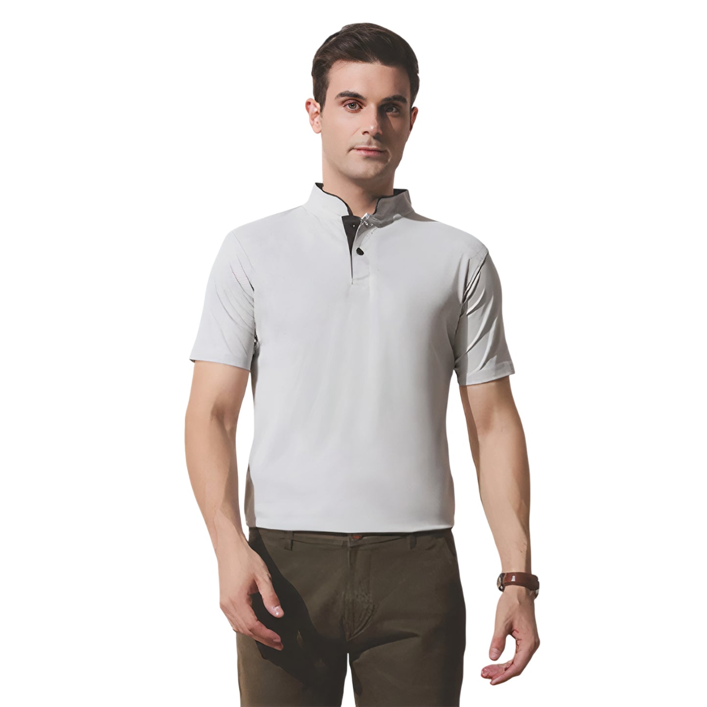 Chinese Collar Polyester FD Matty T-Shirt with DTF Printing, GSM 220 custom T-shirt With Logo Printing