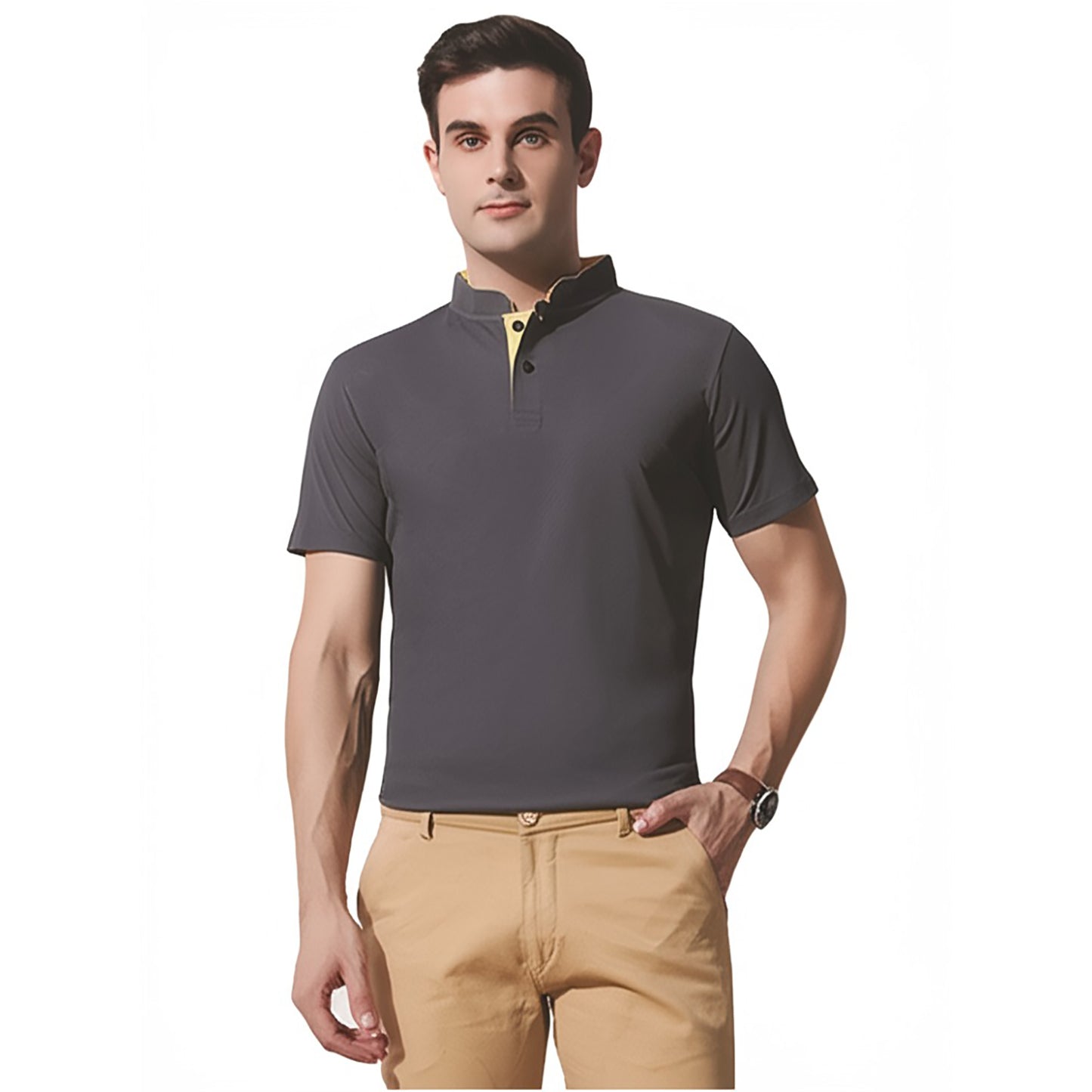 Chinese Collar Polyester FD Matty T-Shirt with DTF Printing, GSM 220 custom T-shirt With Logo Printing