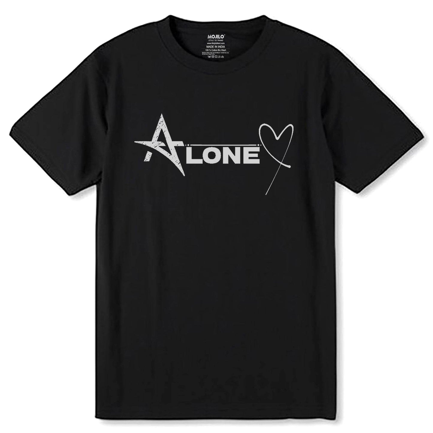ALONE Heart - Unisex Round Neck Regular Fit 100% Combed Cotton Half Sleeve T-Shirt - Mojilo Mart