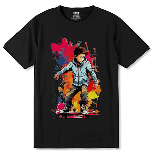 A Boy Skating - Unisex Round Neck Regular Fit 100% Combed Cotton Half Sleeve T-Shirt - Mojilo Mart