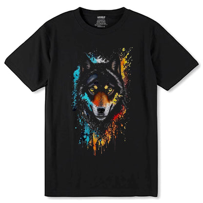 A Close up of a wolf with bright eyes and blood dripping down - Unisex Round Neck Regular Fit 100% Combed Cotton Half Sleeve T-Shirt - Mojilo Mart