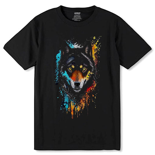 A Close up of a wolf with bright eyes and blood dripping down - Unisex Round Neck Regular Fit 100% Combed Cotton Half Sleeve T-Shirt - Mojilo Mart
