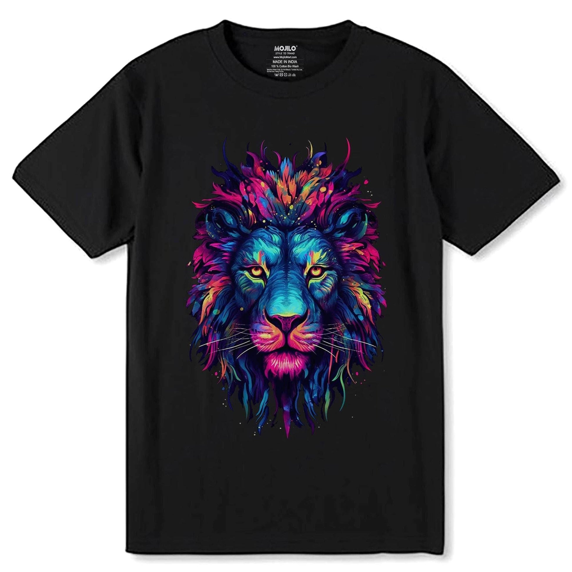 A Colorful lion - Unisex Round Neck Regular Fit 100% Combed Cotton Half Sleeve T-Shirt - Mojilo Mart